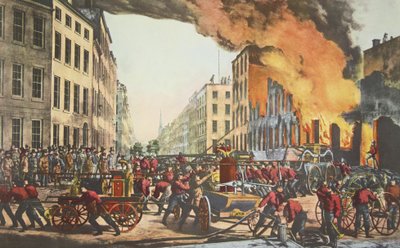 Het leven van een brandweerman - De ruïnes, uitgegeven 1854, Currier & Ives door American School